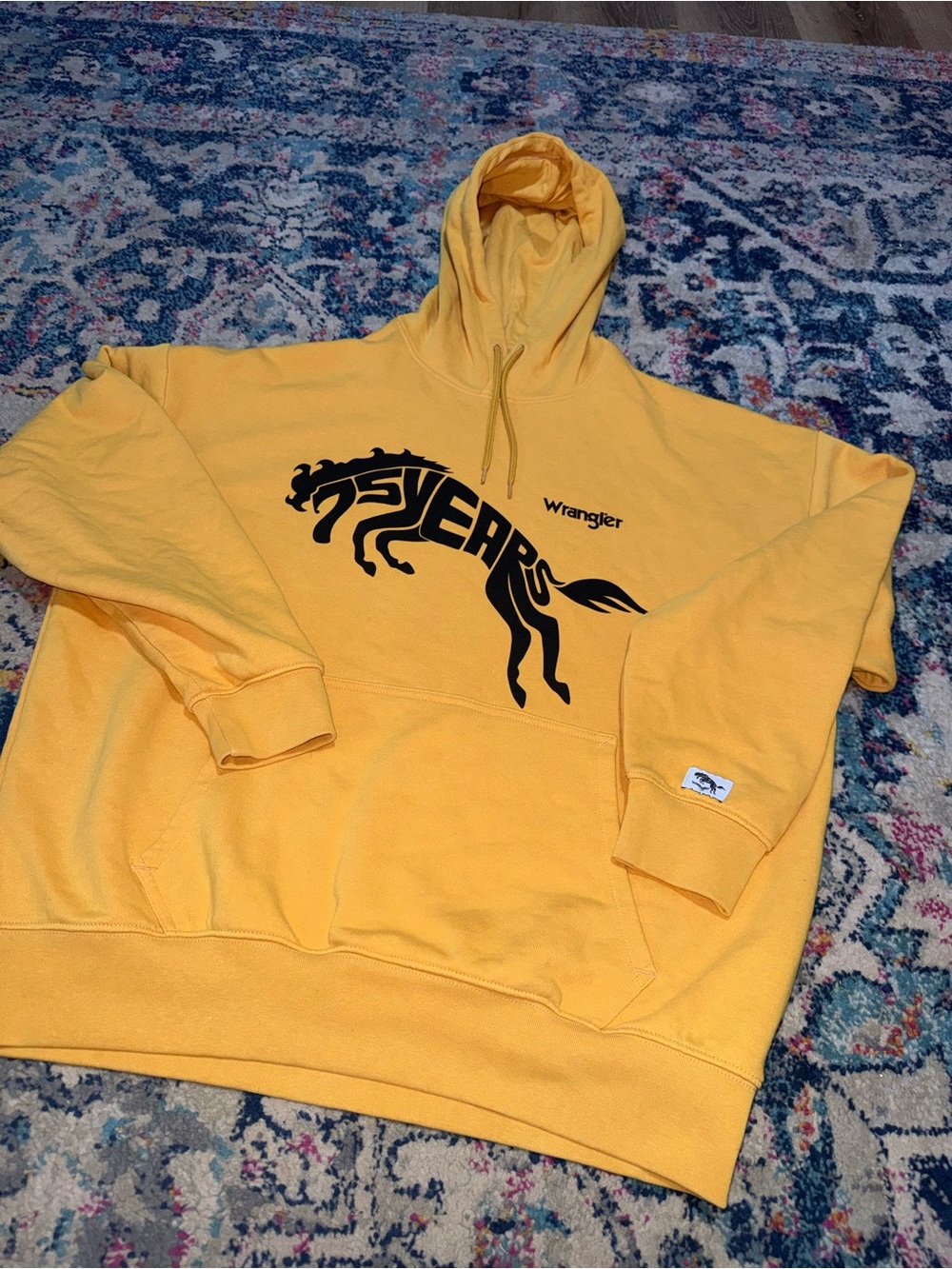 Wrangler Yellow Crewneck Hoodie with Black Horse Graphic